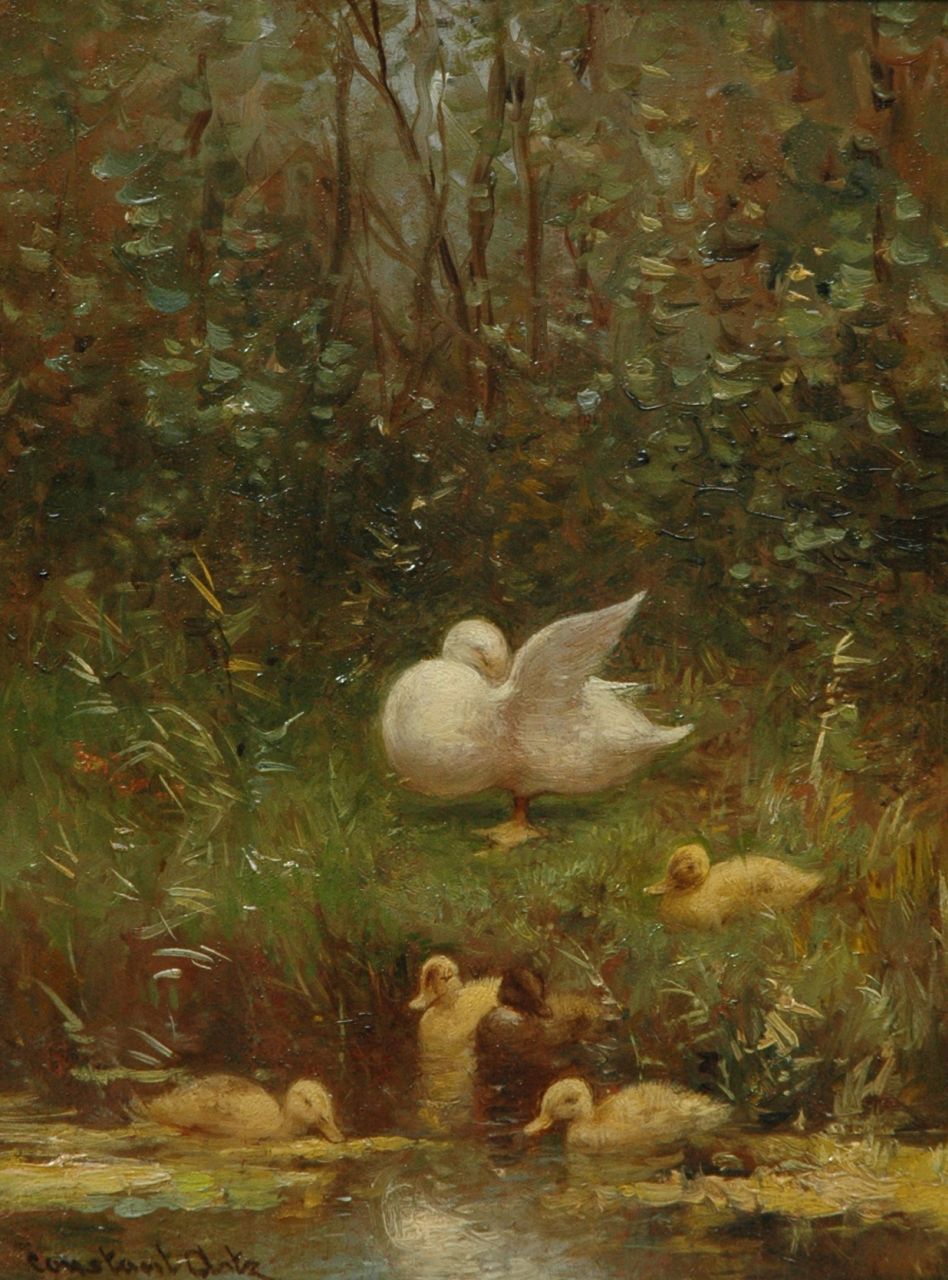 Artz C.D.L. | 'Constant' David Ludovic Artz, Eendenfamilie aan de slootkant, olieverf op paneel 24,0 x 18,0 cm, gesigneerd linksonder Artz C.D.L. | 'Constant' David Ludovic Artz, Eendenfamilie aan de slootkant, olieverf op paneel 24,0 x 18,0 cm, gesigneerd linksonder