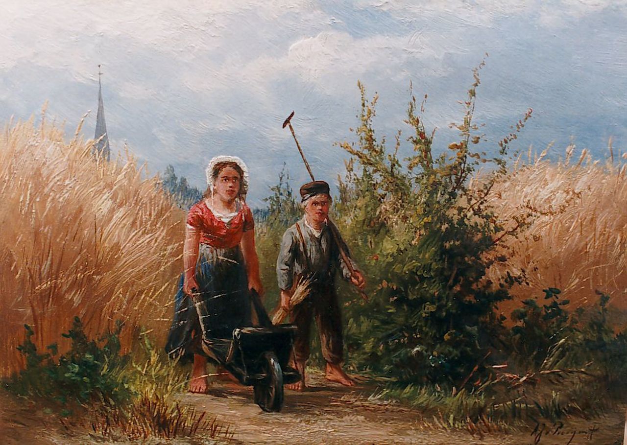 Prooijen A.J. van | Albert Jurardus van Prooijen, Terugkeer van het veld, olieverf op paneel 14,3 x 19,8 cm, gesigneerd rechtsonder Prooijen A.J. van | Albert Jurardus van Prooijen, Terugkeer van het veld, olieverf op paneel 14,3 x 19,8 cm, gesigneerd rechtsonder