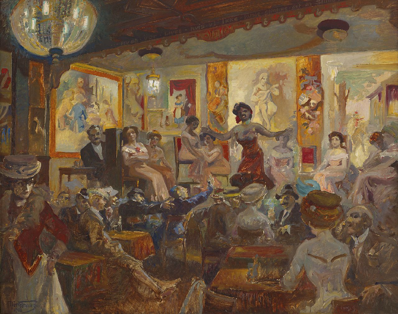 Nørretranders J.C.F. | Johannes Carl Ferdinand Nørretranders, De tingeltangel, olieverf op doek 53,9 x 68,0 cm, gesigneerd linksonder en gedateerd 1908 Nørretranders J.C.F. | Johannes Carl Ferdinand Nørretranders, De tingeltangel, olieverf op doek 53,9 x 68,0 cm, gesigneerd linksonder en gedateerd 1908