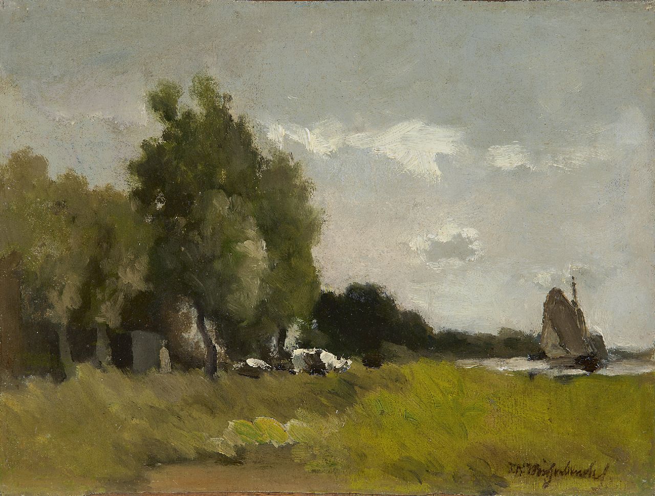 Weissenbruch H.J. | Hendrik Johannes 'J.H.' Weissenbruch, Polderlandschap, olieverf op doek op paneel 23,8 x 31,7 cm, gesigneerd rechtsonder en te dateren ca. 1890-1900 Weissenbruch H.J. | Hendrik Johannes 'J.H.' Weissenbruch, Polderlandschap, olieverf op doek op paneel 23,8 x 31,7 cm, gesigneerd rechtsonder en te dateren ca. 1890-1900