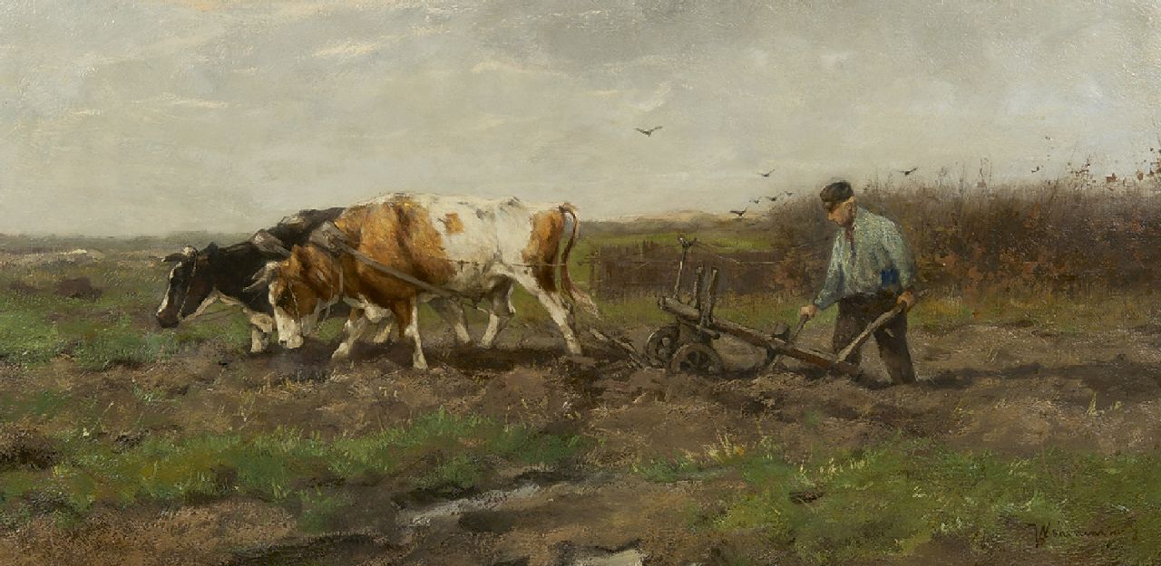 Scherrewitz J.F.C.  | Johan Frederik Cornelis Scherrewitz | Schilderijen te koop aangeboden | Ploegende boer, olieverf op doek 40,1 x 80,4 cm, gesigneerd rechtsonder