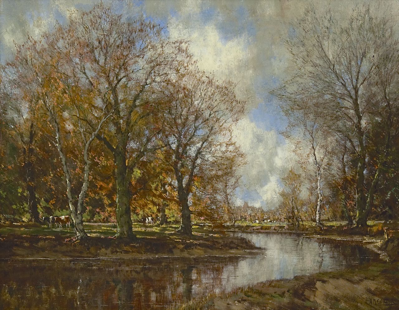 Gorter A.M. | 'Arnold' Marc Gorter, Koeien onder bomen bij een beek, olieverf op doek 70,2 x 90,5 cm, gesigneerd rechtsonder Gorter A.M. | 'Arnold' Marc Gorter, Koeien onder bomen bij een beek, olieverf op doek 70,2 x 90,5 cm, gesigneerd rechtsonder