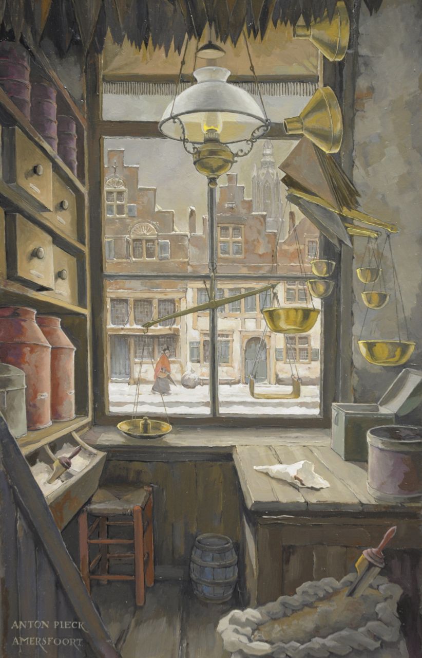 Anton Pieck | Kruidenierswinkeltje aan 't Havik, Amersfoort, olieverf op doek, 47,0 x 31,0 cm, gesigneerd l.o. en te dateren ca. 1986 Anton Pieck | Kruidenierswinkeltje aan 't Havik, Amersfoort, olieverf op doek, 47,0 x 31,0 cm, gesigneerd l.o. en te dateren ca. 1986