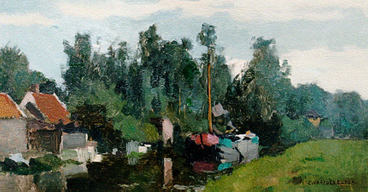 Vreedenburgh C.  | Cornelis Vreedenburgh, Vaart in polderlandschap, olieverf op paneel 19,8 x 35,4 cm