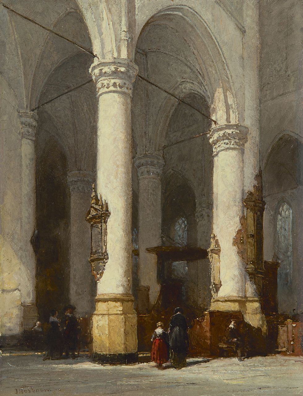 Bosboom J.  | Johannes Bosboom, Interieur van de Hooglandse Kerk, Leiden, olieverf op paneel 23,5 x 18,0 cm, gesigneerd linksonder