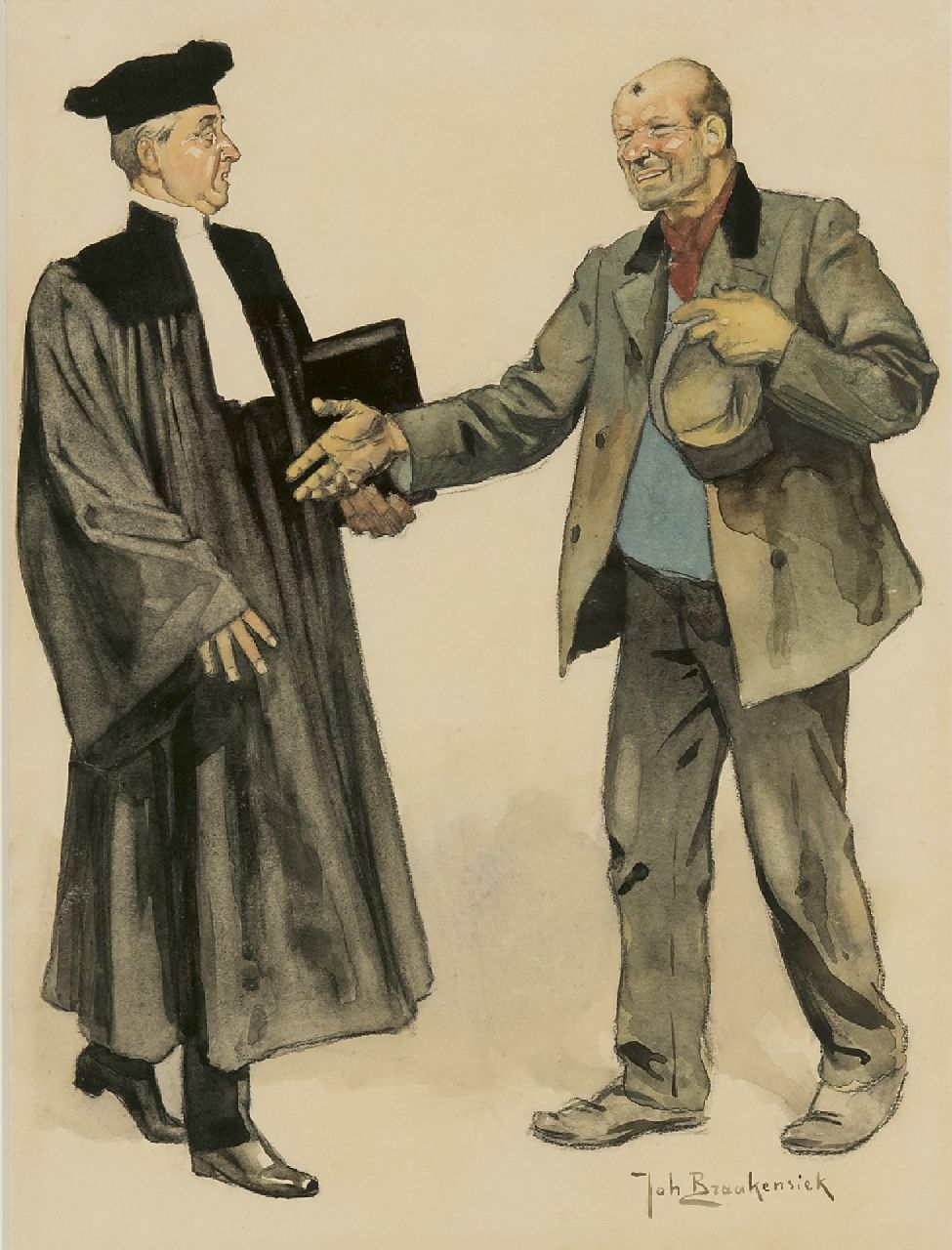 Braakensiek J.C. | 'Johan' Coenraad Braakensiek, De advocaat en zijn cliënt, houtskool en aquarel op papier 31,1 x 23,5 cm, gesigneerd rechtsonder Braakensiek J.C. | 'Johan' Coenraad Braakensiek, De advocaat en zijn cliënt, houtskool en aquarel op papier 31,1 x 23,5 cm, gesigneerd rechtsonder
