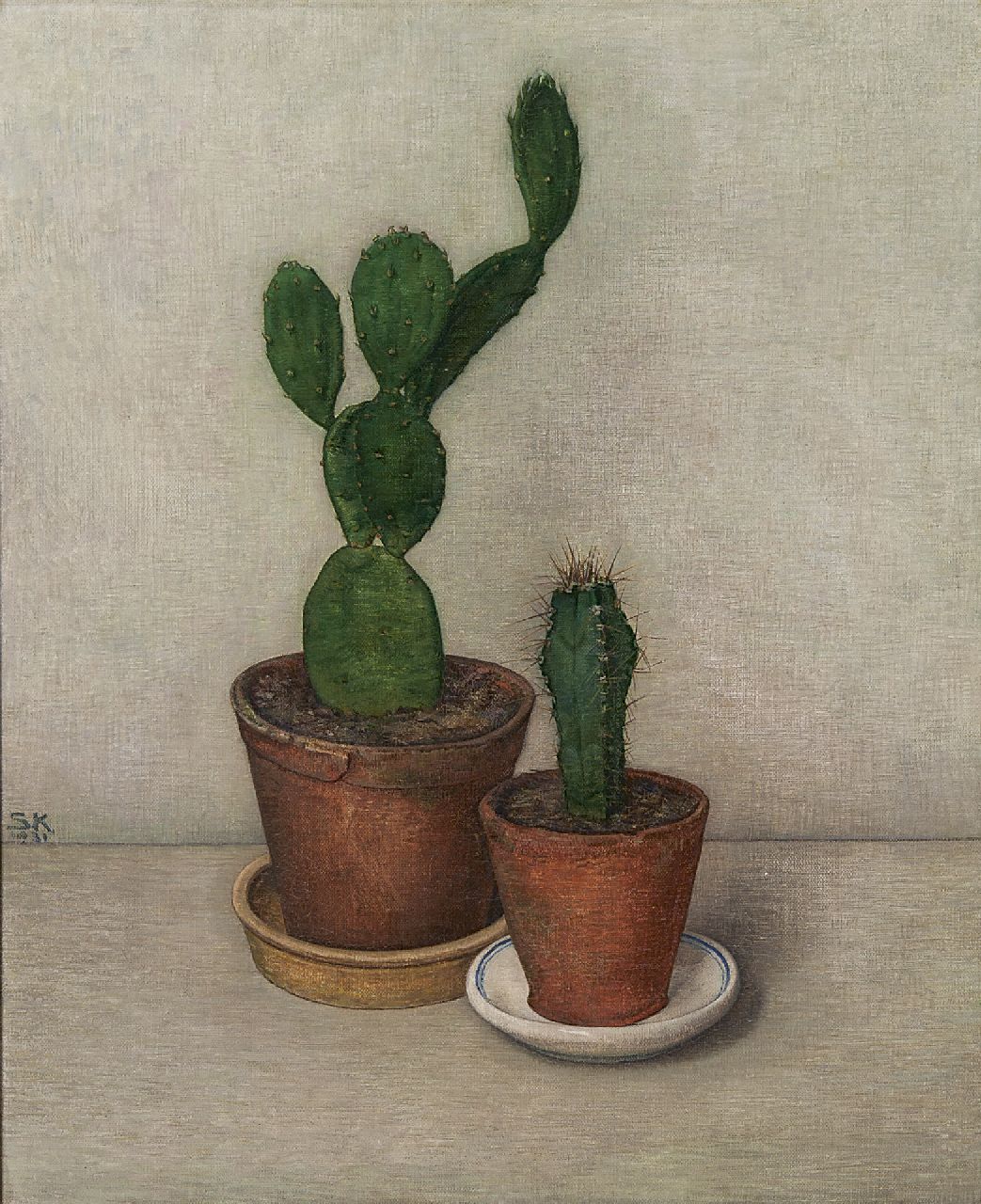 Kneppelhout S.E. | Suzanna Elisabeth Kneppelhout, Twee cactussen, olieverf op doek 37,3 x 30,3 cm, gesigneerd links van het midden met initialen en gedateerd 1931 Kneppelhout S.E. | Suzanna Elisabeth Kneppelhout, Twee cactussen, olieverf op doek 37,3 x 30,3 cm, gesigneerd links van het midden met initialen en gedateerd 1931