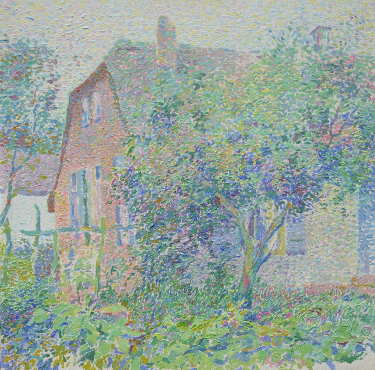 Boer H. de | Hessel de Boer | Schilderijen te koop aangeboden | Boerderij in de zomer, olieverf op doek 49,0 x 48,7 cm, zonder lijst