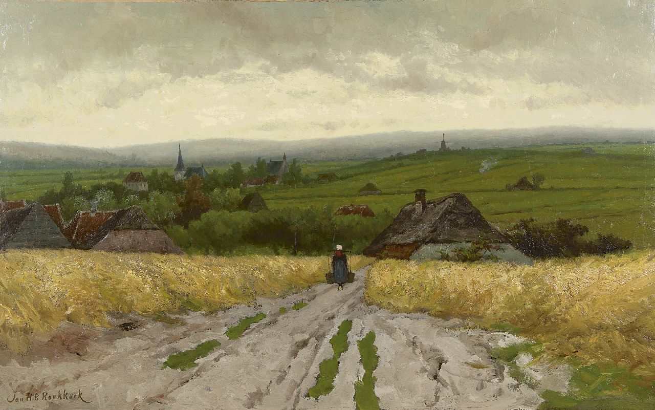 Koekkoek J.H.B. | Johannes Hermanus Barend 'Jan H.B.' Koekkoek, Panoramisch landschap met boerin op landweg, olieverf op doek 64,3 x 102,4 cm, gesigneerd linksonder Koekkoek J.H.B. | Johannes Hermanus Barend 'Jan H.B.' Koekkoek, Panoramisch landschap met boerin op landweg, olieverf op doek 64,3 x 102,4 cm, gesigneerd linksonder