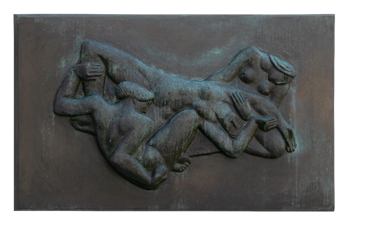 Carasso F.A. | Federico Antonio 'Fred' Carasso | Beelden en objecten te koop aangeboden | Reliëfplaquette met drie vrouwen, brons, groen gepatineerd 44,3 x 74,8 cm, gesigneerd rechtsonder en gedateerd 1951 Carasso F.A. | Federico Antonio 'Fred' Carasso | Beelden en objecten te koop aangeboden | Reliëfplaquette met drie vrouwen, brons, groen gepatineerd 44,3 x 74,8 cm, gesigneerd rechtsonder en gedateerd 1951