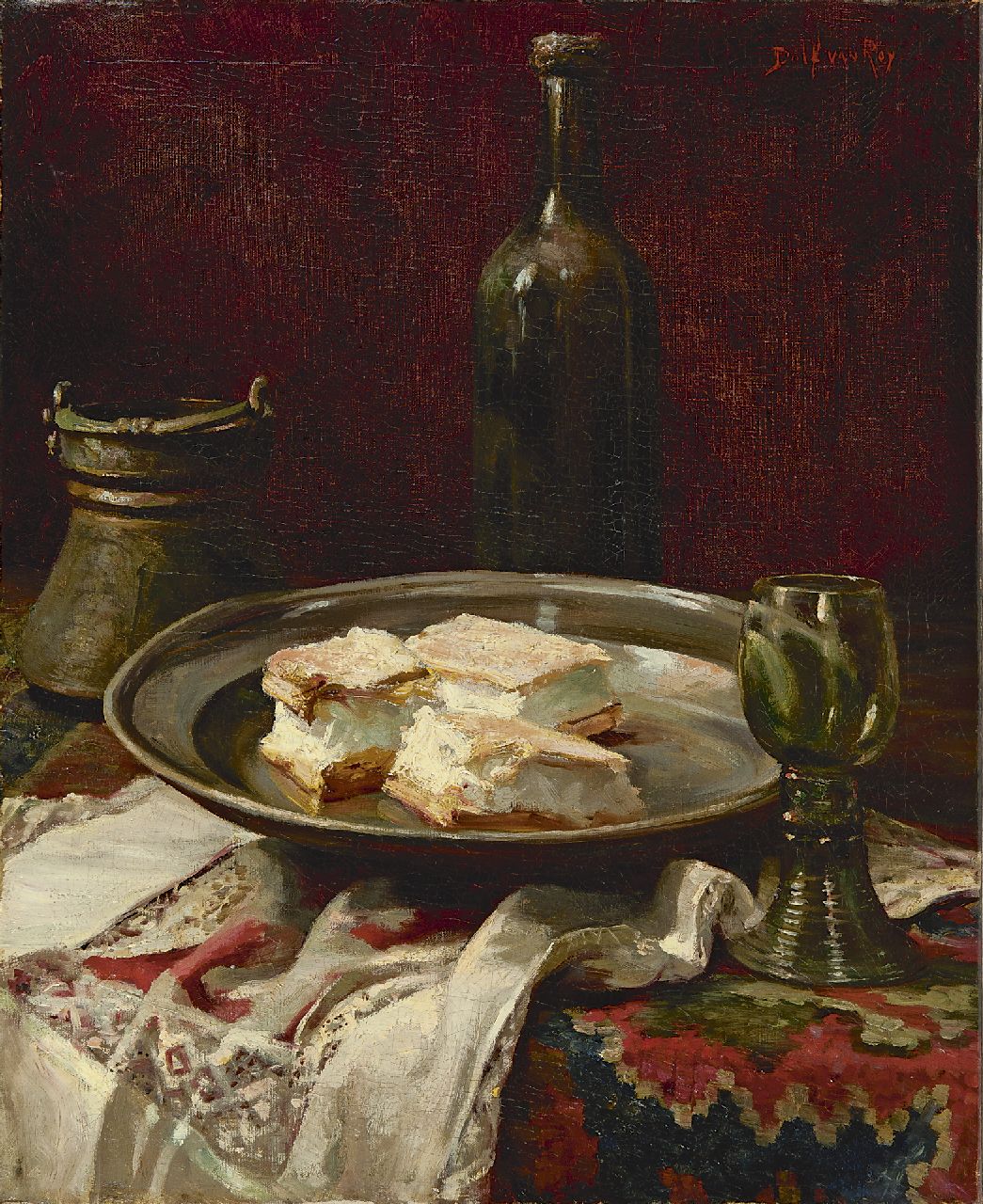 Roy D. van | Dolf van Roy, Het dessert, olieverf op doek 55,1 x 45,7 cm, gesigneerd rechtsboven Roy D. van | Dolf van Roy, Het dessert, olieverf op doek 55,1 x 45,7 cm, gesigneerd rechtsboven