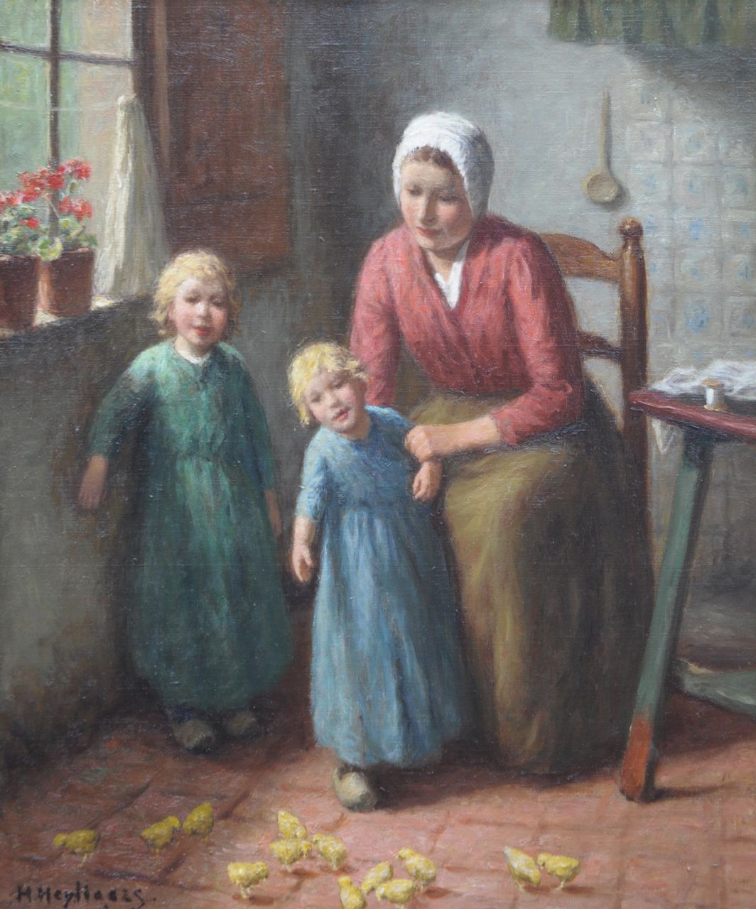 Heijligers H. | Hendrik 'Henri' Heijligers, De kleine kuikens, olieverf op doek 54,0 x 45,0 cm, gesigneerd linksonder en te dateren ca. 1916 Heijligers H. | Hendrik 'Henri' Heijligers, De kleine kuikens, olieverf op doek 54,0 x 45,0 cm, gesigneerd linksonder en te dateren ca. 1916