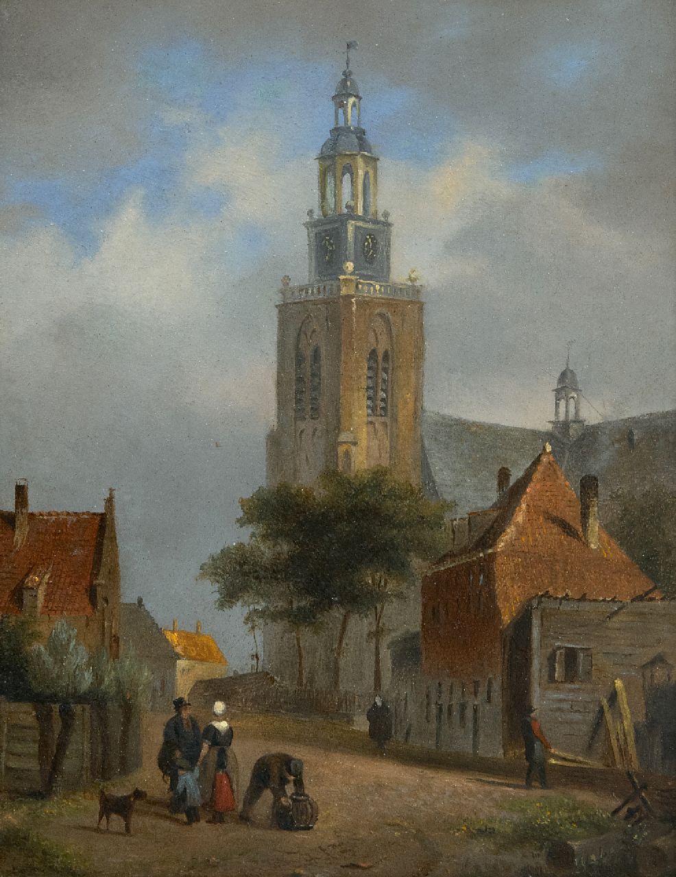 Hove B.J. van | Bartholomeus Johannes 'Bart' van Hove | Schilderijen te koop aangeboden | Dorpsgezicht met de Grote Kerk van Maassluis, olieverf op paneel 17,3 x 13,5 cm