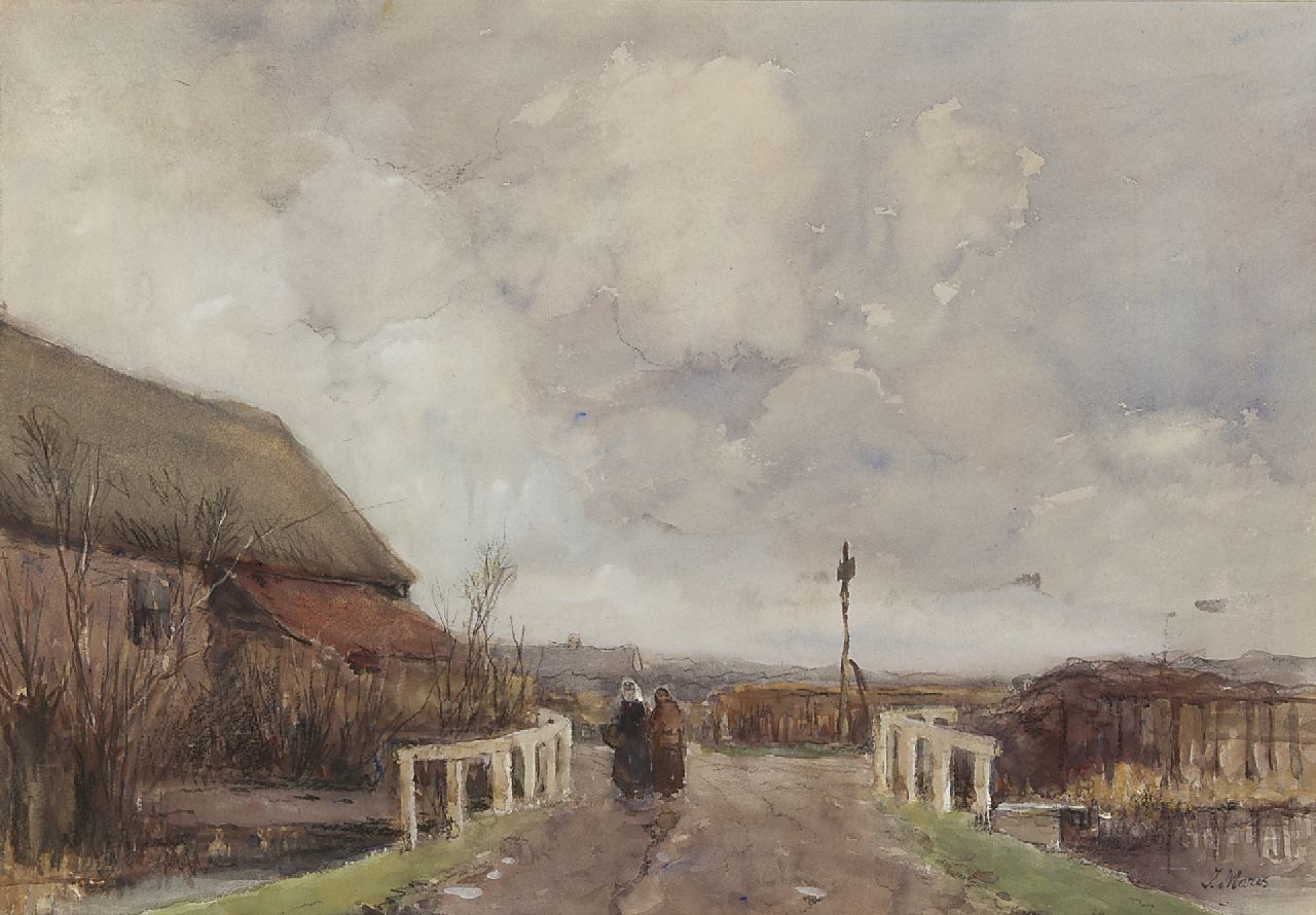 Maris J.H.  | Jacobus Hendricus 'Jacob' Maris, Op pad bij grauw weer, krijt en aquarel op papier 39,3 x 57,2 cm, gesigneerd rechtsonder