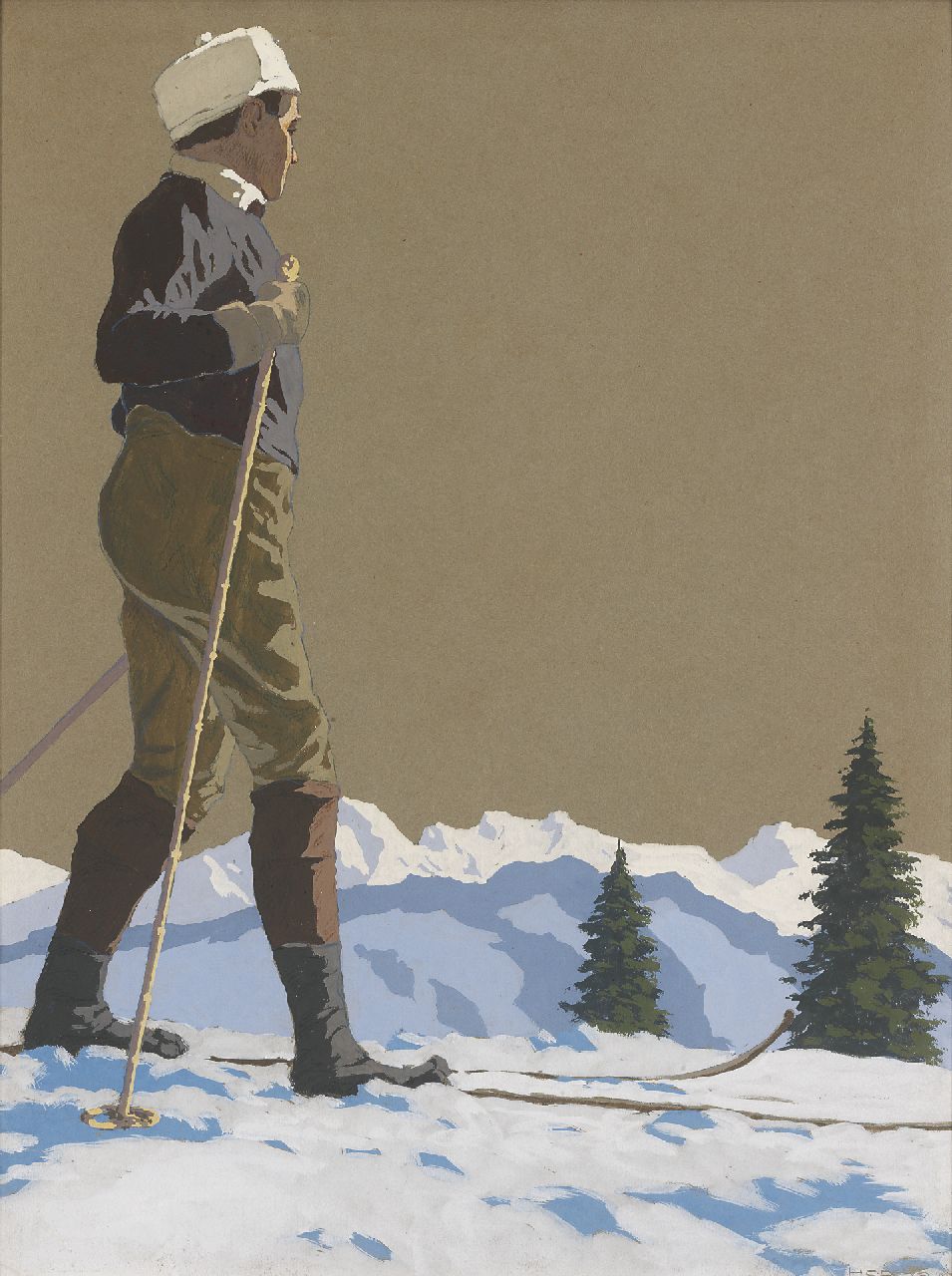 Hodiener/Hodina H. | Hugo Hodiener/Hodina, Pionier op de skies, gouache op papier 57,0 x 43,2 cm, gesigneerd rechtsonder en gedateerd 1913 Hodiener/Hodina H. | Hugo Hodiener/Hodina, Pionier op de skies, gouache op papier 57,0 x 43,2 cm, gesigneerd rechtsonder en gedateerd 1913