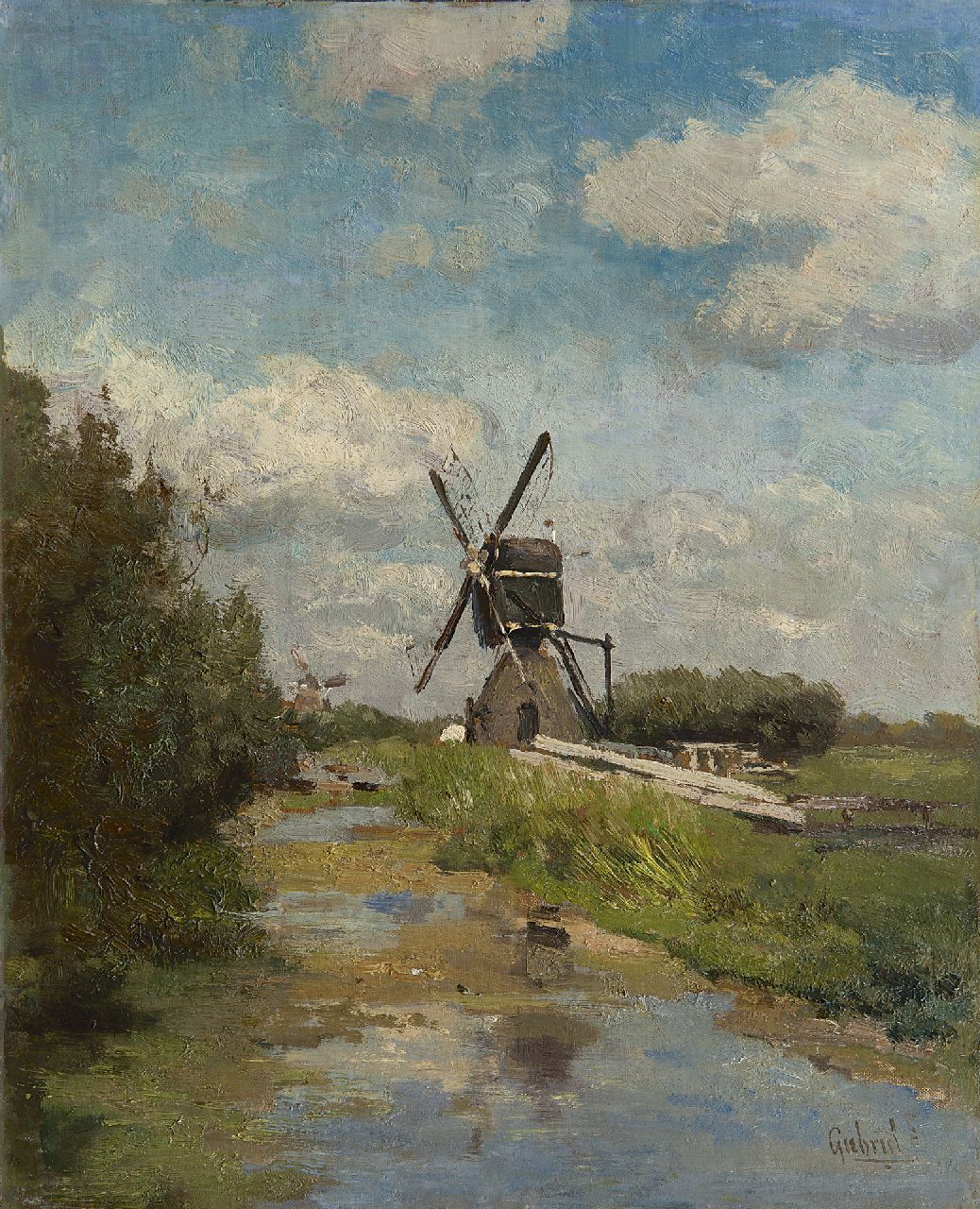 Gabriel P.J.C. | Paul Joseph Constantin 'Constan(t)' Gabriel, Molen in de Westbroekpolder bij Zoeterwoude, olieverf op doek op paneel 32,5 x 26,1 cm, gesigneerd rechtsonder Gabriel P.J.C. | Paul Joseph Constantin 'Constan(t)' Gabriel, Molen in de Westbroekpolder bij Zoeterwoude, olieverf op doek op paneel 32,5 x 26,1 cm, gesigneerd rechtsonder