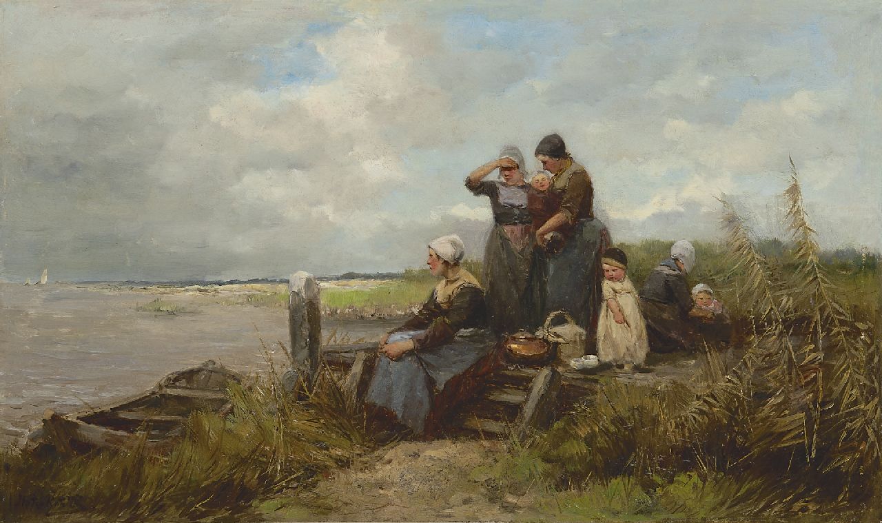 Kate J.M. ten | Johannes Marius ten Kate | Schilderijen te koop aangeboden | Op de uitkijk, olieverf op paneel 29,1 x 48,8 cm, gesigneerd linksonder Kate J.M. ten | Johannes Marius ten Kate | Schilderijen te koop aangeboden | Op de uitkijk, olieverf op paneel 29,1 x 48,8 cm, gesigneerd linksonder