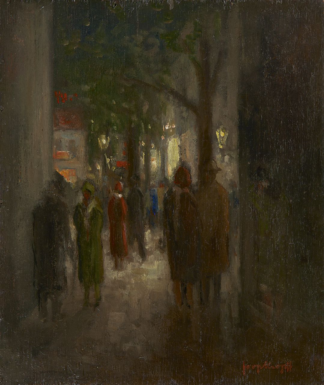 Kropff J. | Johan 'Joop' Kropff, Stadsgezicht bij avond, olieverf op paneel 31,7 x 26,9 cm, gesigneerd rechtsonder Kropff J. | Johan 'Joop' Kropff, Stadsgezicht bij avond, olieverf op paneel 31,7 x 26,9 cm, gesigneerd rechtsonder