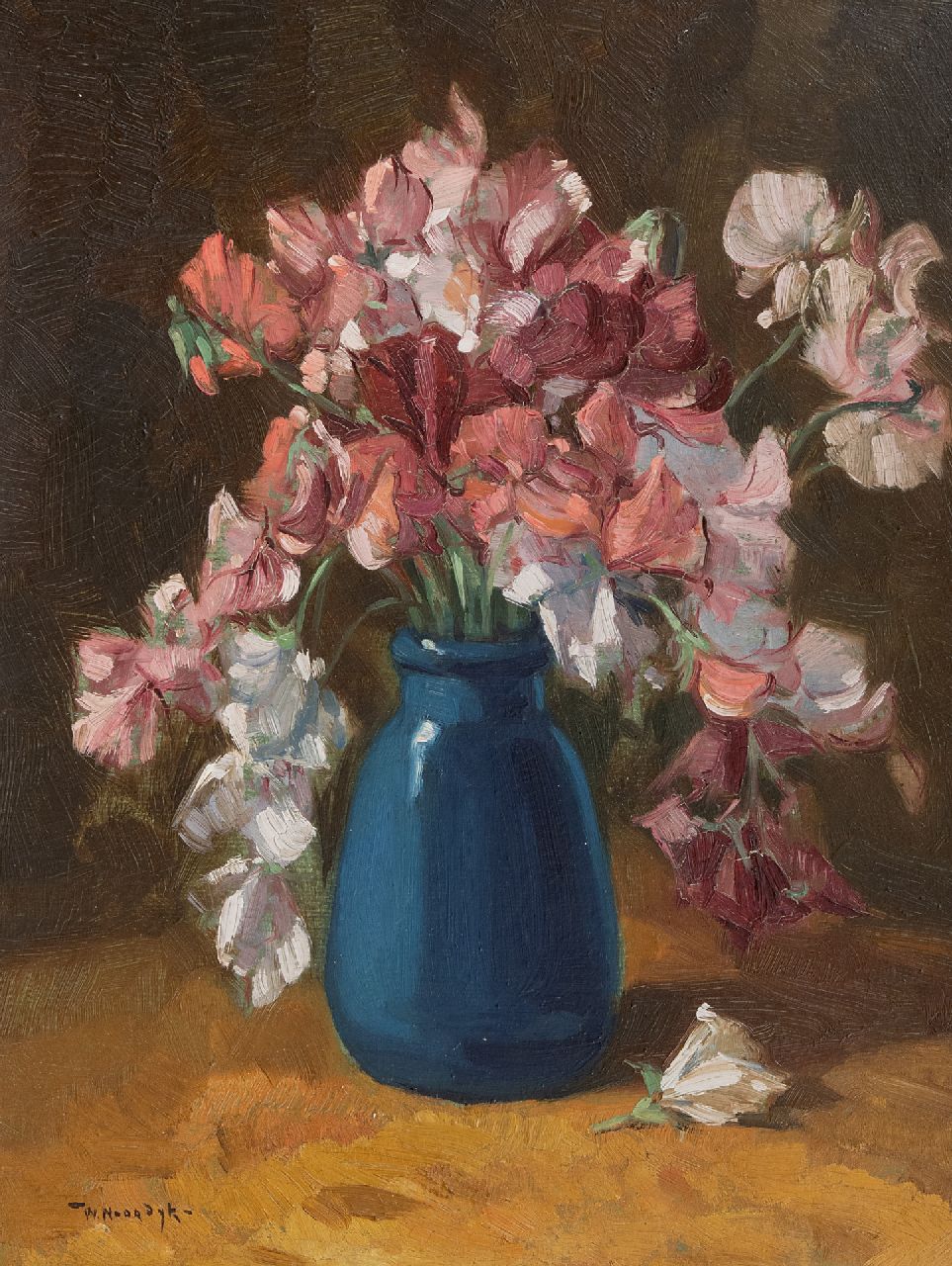 Noordijk W.F. | 'Willem' Frederik Noordijk, Lathyrus, olieverf op schildersboard 39,9 x 29,8 cm, gesigneerd linksonder Noordijk W.F. | 'Willem' Frederik Noordijk, Lathyrus, olieverf op schildersboard 39,9 x 29,8 cm, gesigneerd linksonder