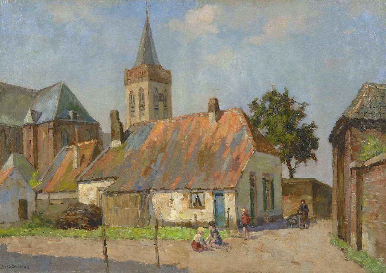 Soonius L. | Lodewijk 'Louis' Soonius, Gezicht op Ede met Oude Kerk en dorpsboerderij, olieverf op doek 49,3 x 69,5 cm, gesigneerd linksonder Soonius L. | Lodewijk 'Louis' Soonius, Gezicht op Ede met Oude Kerk en dorpsboerderij, olieverf op doek 49,3 x 69,5 cm, gesigneerd linksonder
