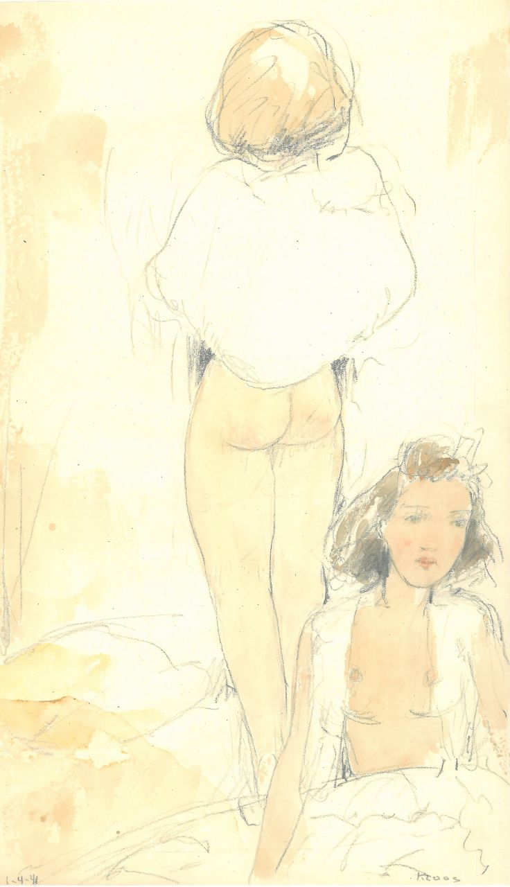 Kloos C. | Cornelis Kloos, Twee vrouwen, halfnaakt, potlood en aquarel op papier 30,8 x 18,0 cm, gesigneerd rechtsonder en gedateerd 1-4-41 Kloos C. | Cornelis Kloos, Twee vrouwen, halfnaakt, potlood en aquarel op papier 30,8 x 18,0 cm, gesigneerd rechtsonder en gedateerd 1-4-41
