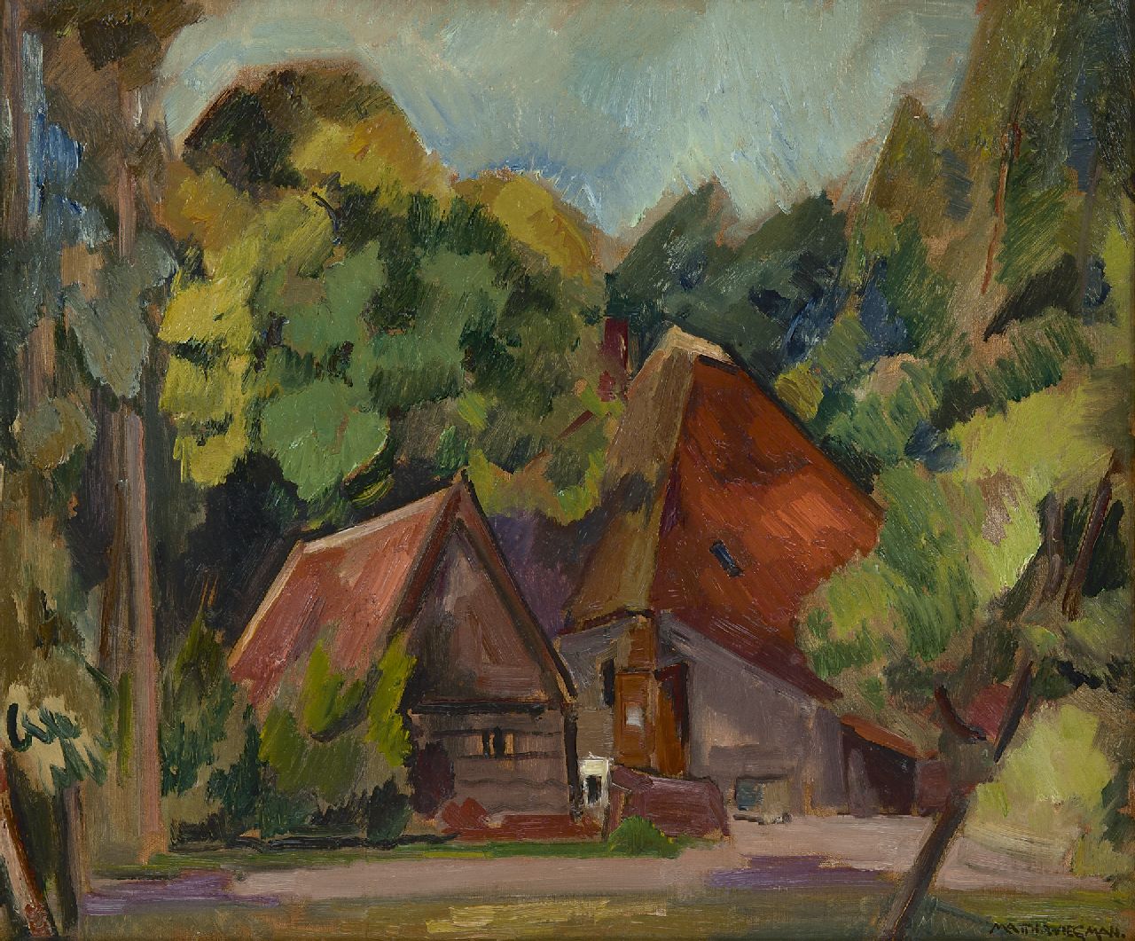 Wiegman M.J.M.  | Mattheus Johannes Marie 'Matthieu' Wiegman, Boerderij, olieverf op doek 54,3 x 65,3 cm, gesigneerd rechtsonder
