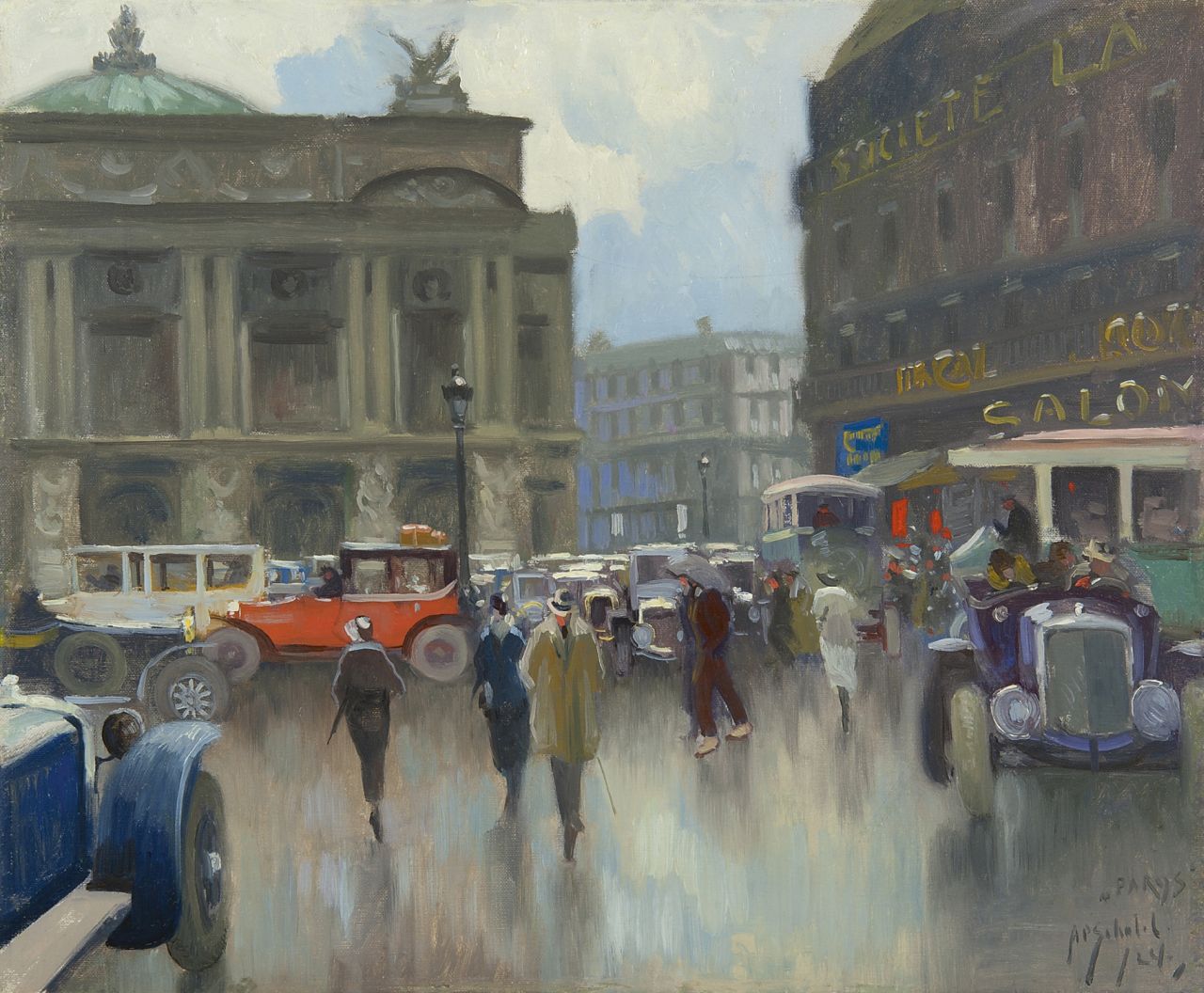 Schotel A.P. | Anthonie Pieter Schotel, Parijs stadsgezicht met de Opéra Garnier, olieverf op doek 46,2 x 56,3 cm, gesigneerd rechtsonder en gedateerd 'Parijs '24' Schotel A.P. | Anthonie Pieter Schotel, Parijs stadsgezicht met de Opéra Garnier, olieverf op doek 46,2 x 56,3 cm, gesigneerd rechtsonder en gedateerd 'Parijs '24'