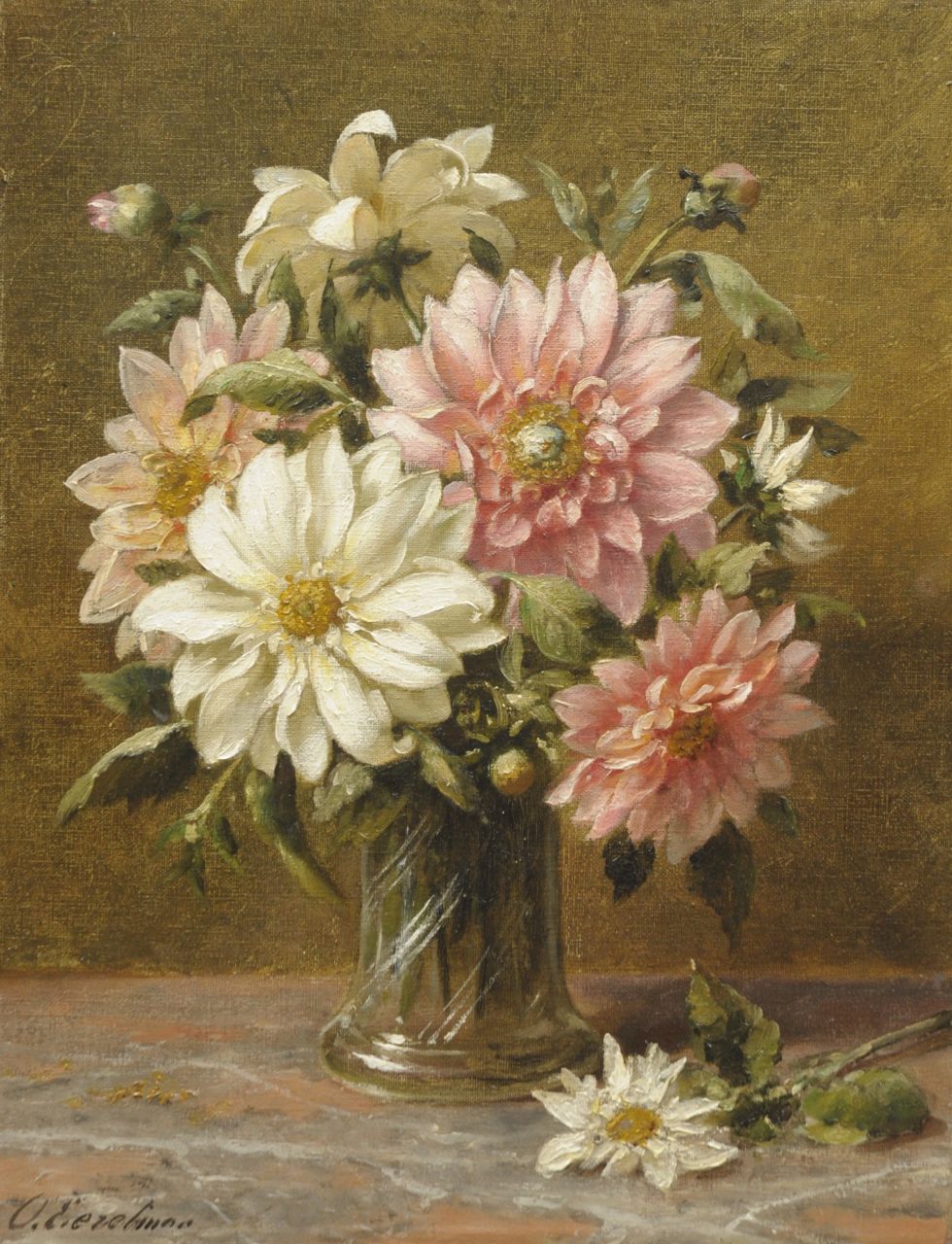 Eerelman O. | Otto Eerelman, Dahlia's, olieverf op doek 45,1 x 35,3 cm, gesigneerd linksonder Eerelman O. | Otto Eerelman, Dahlia's, olieverf op doek 45,1 x 35,3 cm, gesigneerd linksonder