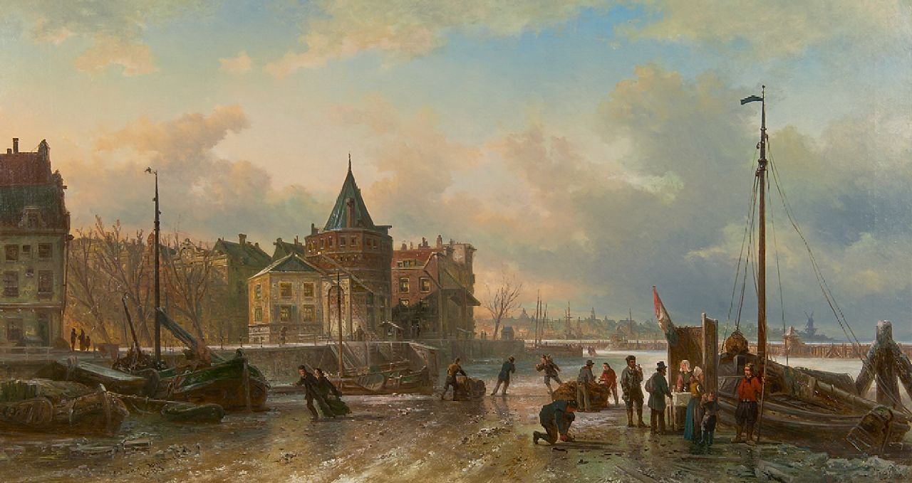 Bommel E.P. van | Elias Pieter van Bommel, IJsvertier bij de Schreierstoren, Amsterdam, olieverf op doek 54,3 x 100,4 cm, gesigneerd linksonder en gedateerd 1883 Bommel E.P. van | Elias Pieter van Bommel, IJsvertier bij de Schreierstoren, Amsterdam, olieverf op doek 54,3 x 100,4 cm, gesigneerd linksonder en gedateerd 1883