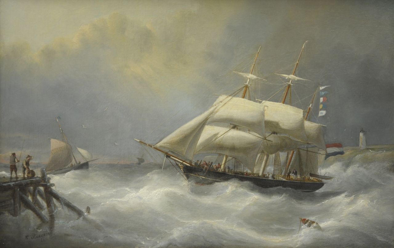 Riegen N.  | Nicolaas Riegen, Laverende bark, olieverf op doek op board 44,1 x 67,9 cm, gesigneerd linksonder
