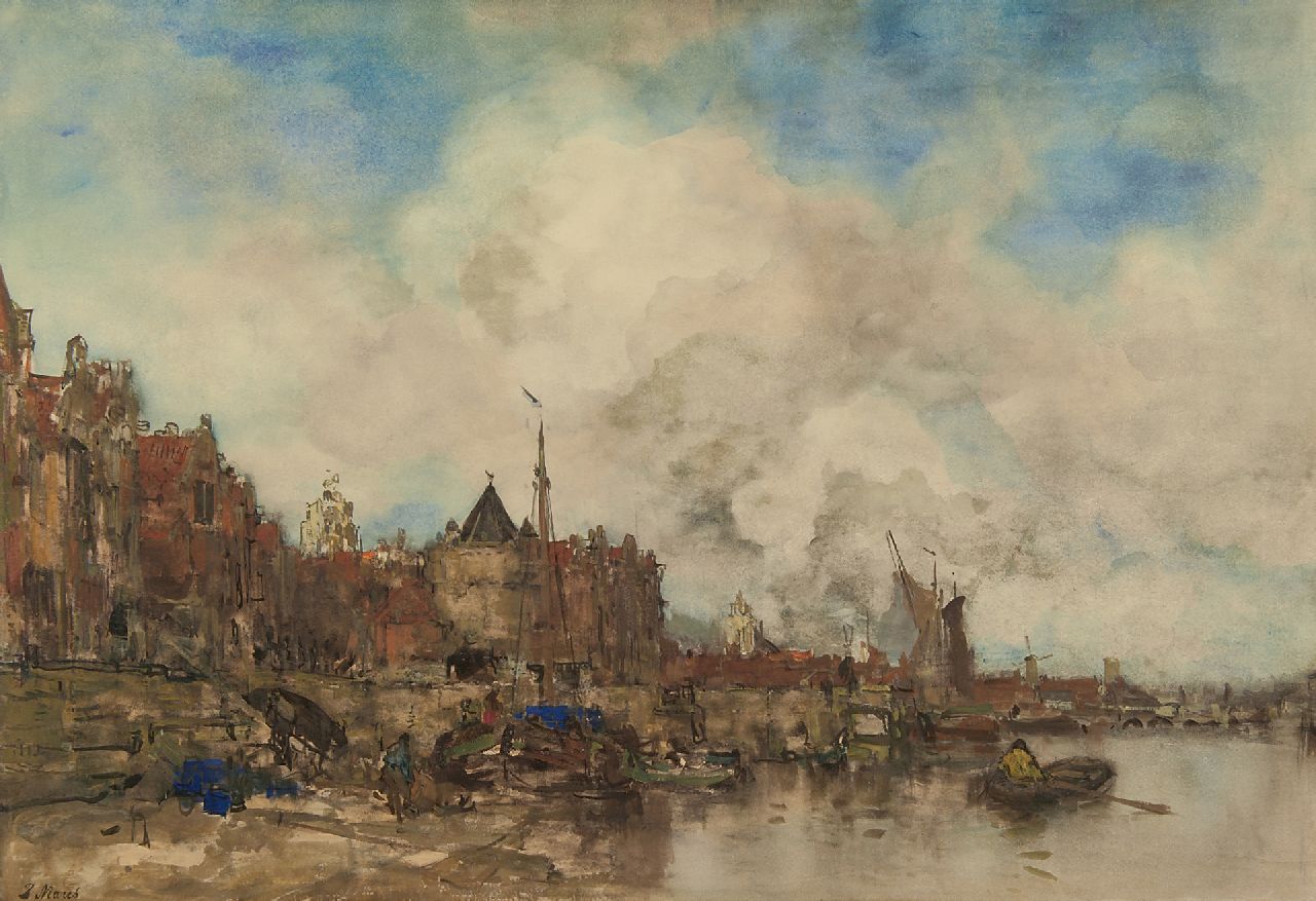 Maris J.H. | Jacobus Hendricus 'Jacob' Maris | Aquarellen en tekeningen te koop aangeboden | Capriccio gezicht op Amsterdam, aquarel op papier 64,0 x 91,0 cm, gesigneerd linksonder en te dateren ca. 1885 Maris J.H. | Jacobus Hendricus 'Jacob' Maris | Aquarellen en tekeningen te koop aangeboden | Capriccio gezicht op Amsterdam, aquarel op papier 64,0 x 91,0 cm, gesigneerd linksonder en te dateren ca. 1885