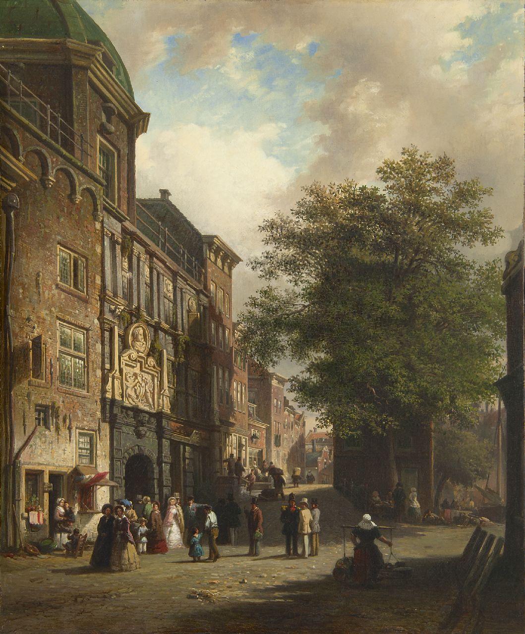 Bommel E.P. van | Elias Pieter van Bommel, Gezicht op het Groothoofd met de Groothoofdspoort, Dordrecht, olieverf op doek 65,4 x 53,2 cm Bommel E.P. van | Elias Pieter van Bommel, Gezicht op het Groothoofd met de Groothoofdspoort, Dordrecht, olieverf op doek 65,4 x 53,2 cm