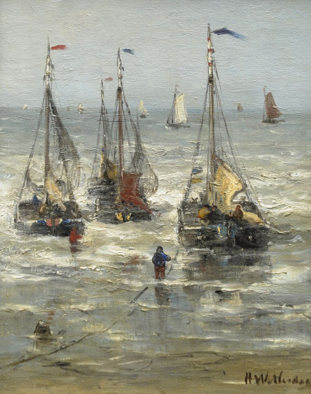 Mesdag H.W. | Hendrik Willem Mesdag, Uitvarende bomschuiten, olieverf op paneel 30,0 x 24,8 cm, gesigneerd rechtsonder Mesdag H.W. | Hendrik Willem Mesdag, Uitvarende bomschuiten, olieverf op paneel 30,0 x 24,8 cm, gesigneerd rechtsonder