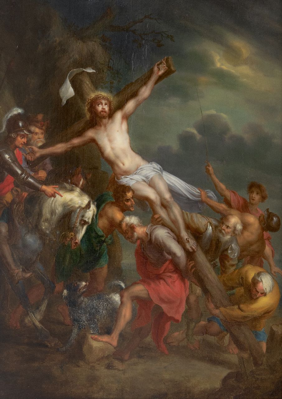 Belgische School, 19e eeuw   | Belgische School, 19e eeuw | Schilderijen te koop aangeboden | De kruisoprichting - Jesus Christus, olieverf op paneel 48,3 x 35,0 cm