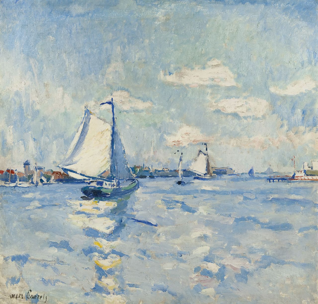 Paerels W.A.  | 'Willem' Adriaan Paerels, Zeilschepen op een rivier, olieverf op doek 71,3 x 74,3 cm, gesigneerd linksonder en vermoedelijk te dateren ca. 1915