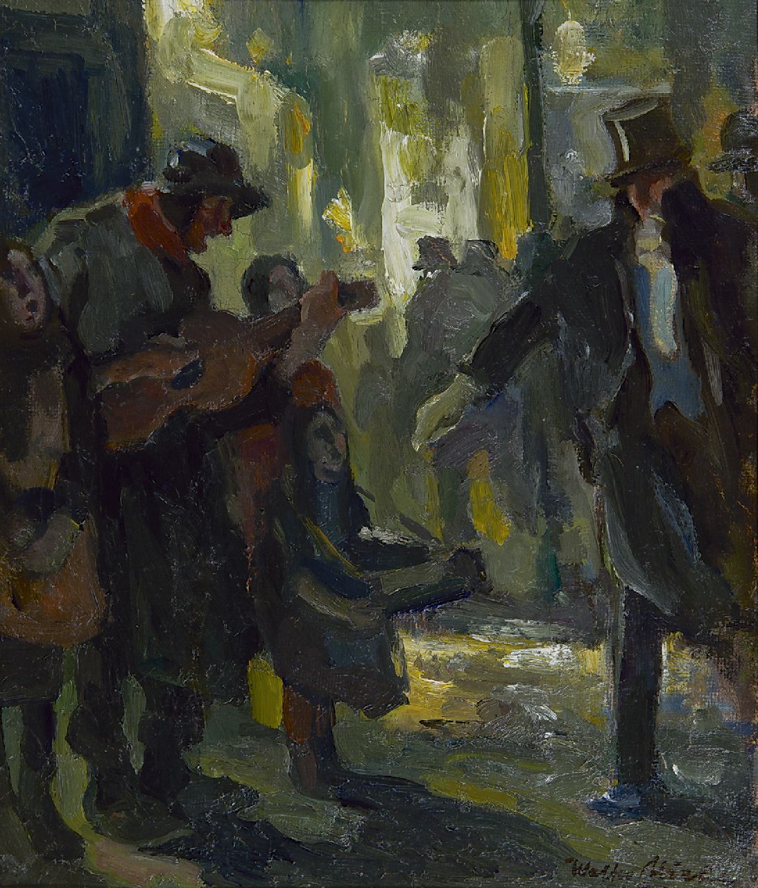 Miehe W. | Walter Miehe, Voor het theater, olieverf op board 35,2 x 29,2 cm, gesigneerd rechtsonder en gedateerd '23 Miehe W. | Walter Miehe, Voor het theater, olieverf op board 35,2 x 29,2 cm, gesigneerd rechtsonder en gedateerd '23