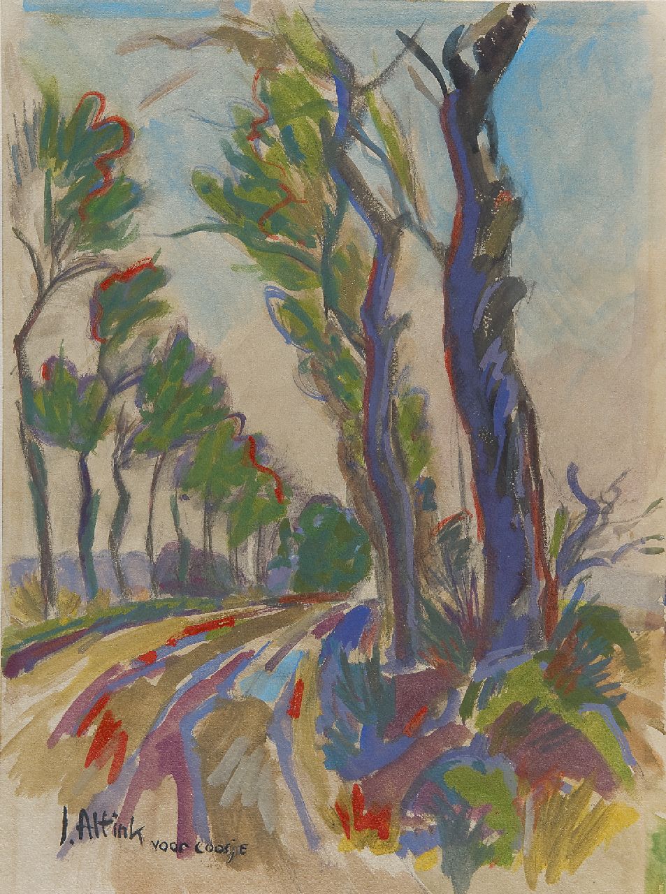 Altink J. | Jan Altink, Landweg met bomen, aquarel op papier 39,2 x 29,0 cm, gesigneerd linksonder Altink J. | Jan Altink, Landweg met bomen, aquarel op papier 39,2 x 29,0 cm, gesigneerd linksonder