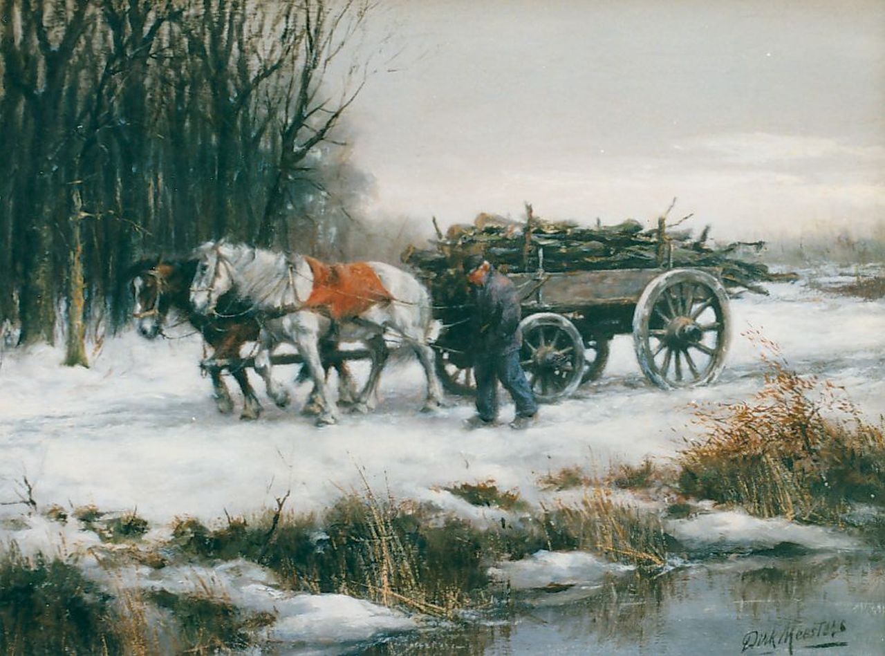 Meesters D. | Diederik 'Dirk' Meesters, Houtkar in een besneeuwd landschap, olieverf op doek 31,0 x 41,0 cm, gesigneerd rechtsonder Meesters D. | Diederik 'Dirk' Meesters, Houtkar in een besneeuwd landschap, olieverf op doek 31,0 x 41,0 cm, gesigneerd rechtsonder