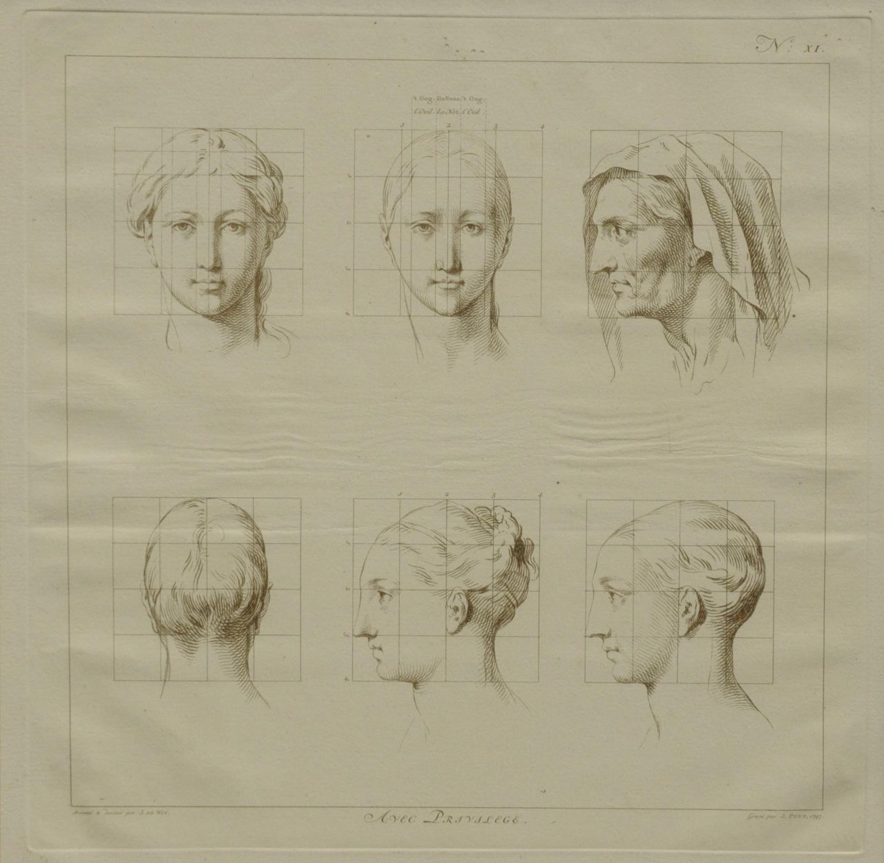 Wit J. de | Jacob de Wit, De ideale proporties van het menselijk lichaam - Hoofd vrouw (no.XI), gravure op papier 40,0 x 40,0 cm Wit J. de | Jacob de Wit, De ideale proporties van het menselijk lichaam - Hoofd vrouw (no.XI), gravure op papier 40,0 x 40,0 cm