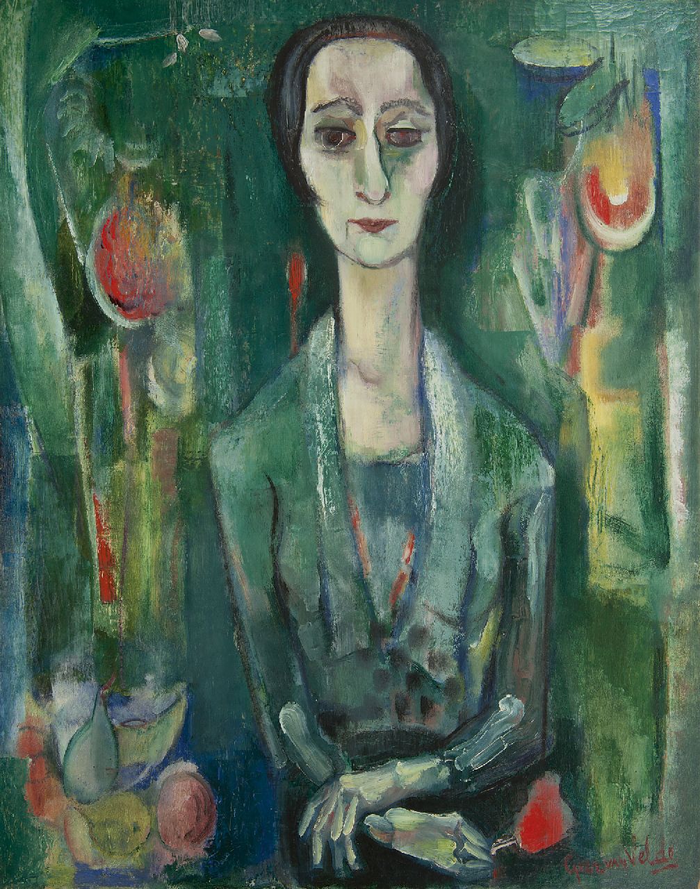 Velde G. van | Gerardus 'Geer' van Velde, Portrait de femme, olieverf op doek 100,2 x 80,1 cm, gesigneerd rechtsonder en te dateren ca. 1930 Velde G. van | Gerardus 'Geer' van Velde, Portrait de femme, olieverf op doek 100,2 x 80,1 cm, gesigneerd rechtsonder en te dateren ca. 1930