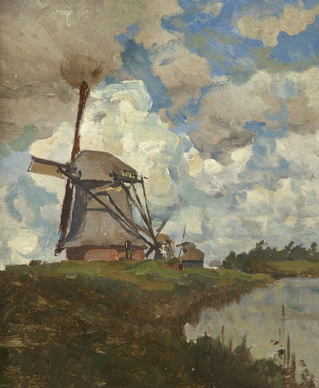Tholen W.B. | Willem Bastiaan Tholen, De molens bij Giethoorn, olieverf op doek op paneel 32,5 x 27,0 cm, gesigneerd rechtsonder Tholen W.B. | Willem Bastiaan Tholen, De molens bij Giethoorn, olieverf op doek op paneel 32,5 x 27,0 cm, gesigneerd rechtsonder