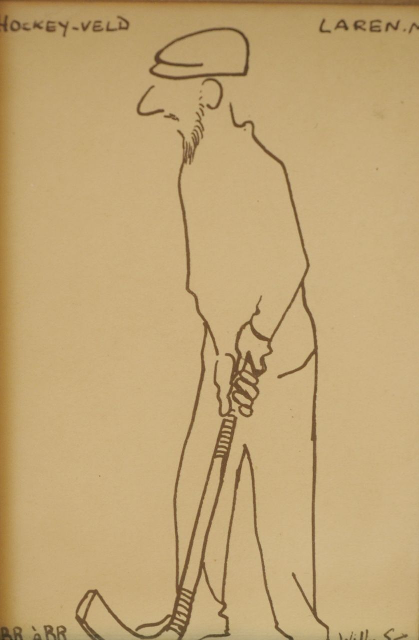 Sluiter J.W.  | Jan Willem 'Willy' Sluiter, De schilder Brender à Brandis op het hockeyveld, Laren, inkt op papier 14,0 x 9,0 cm, gesigneerd rechtsonder