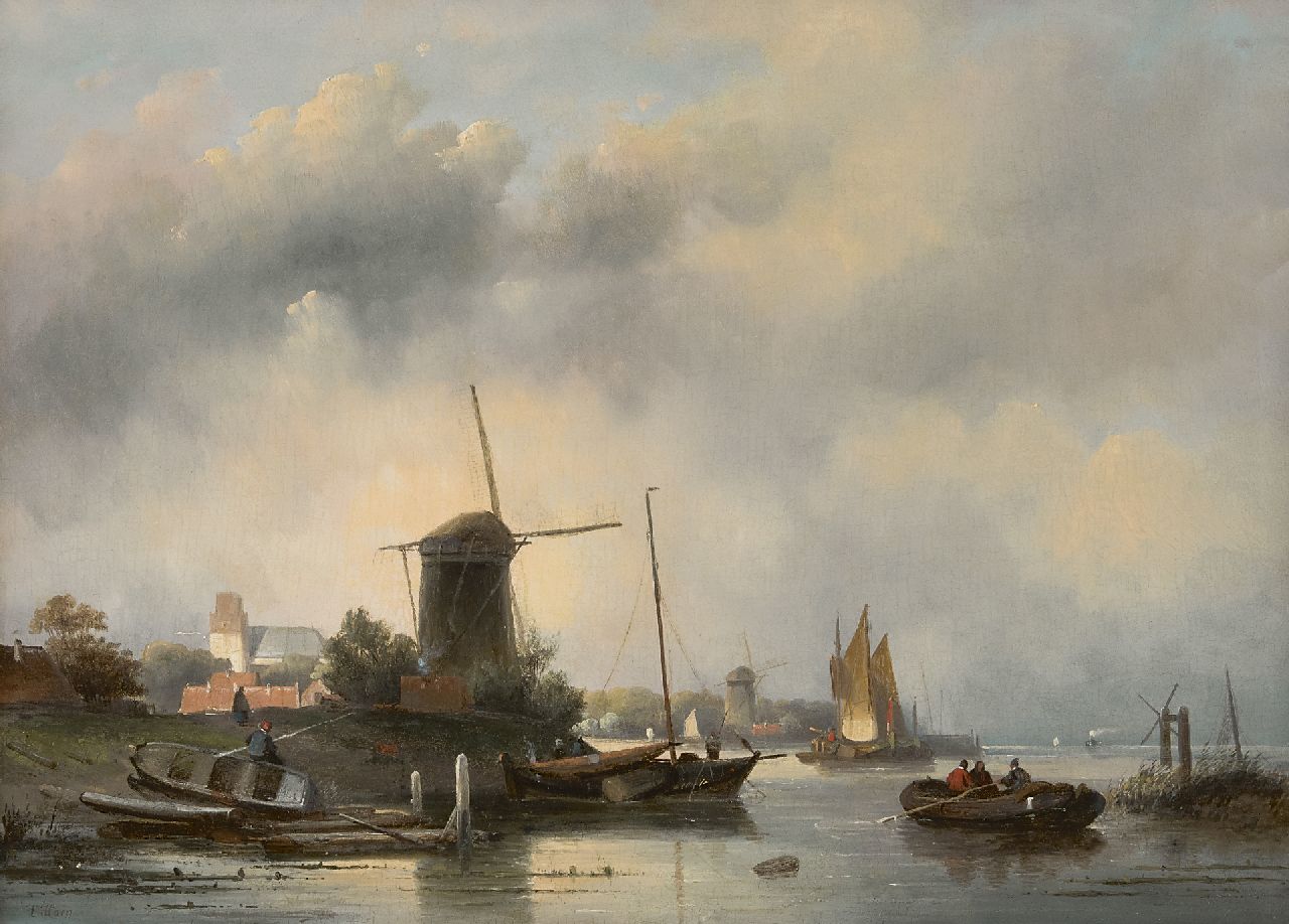 Hoen C.P. 't | Cornelis Petrus 't Hoen, Stadje met molen aan een rivier, olieverf op paneel 43,5 x 60,0 cm, gesigneerd linksonder Hoen C.P. 't | Cornelis Petrus 't Hoen, Stadje met molen aan een rivier, olieverf op paneel 43,5 x 60,0 cm, gesigneerd linksonder