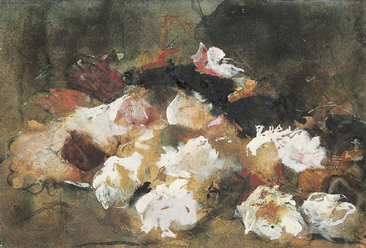 Breitner G.H. | George Hendrik Breitner, Stilleven van rozen, zwart krijt en aquarel op papier 26,3 x 37,6 cm Breitner G.H. | George Hendrik Breitner, Stilleven van rozen, zwart krijt en aquarel op papier 26,3 x 37,6 cm