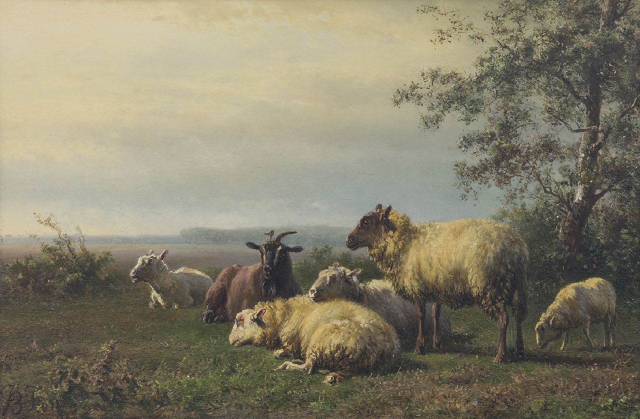 Tom J.B. | Jan Bedijs Tom, Schapen en bok in de wei (alleen samen met pendant), olieverf op paneel 19,9 x 29,4 cm, gesigneerd linksonder Tom J.B. | Jan Bedijs Tom, Schapen en bok in de wei (alleen samen met pendant), olieverf op paneel 19,9 x 29,4 cm, gesigneerd linksonder