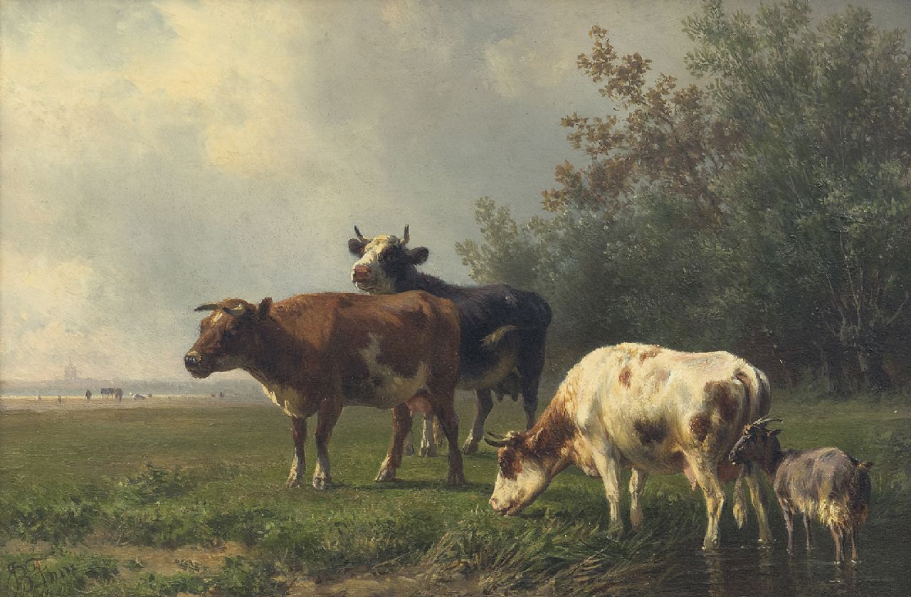 Tom J.B. | Jan Bedijs Tom, Grazende koeien (alleen samen met pendant), olieverf op paneel 19,7 x 29,4 cm, gesigneerd linksonder Tom J.B. | Jan Bedijs Tom, Grazende koeien (alleen samen met pendant), olieverf op paneel 19,7 x 29,4 cm, gesigneerd linksonder