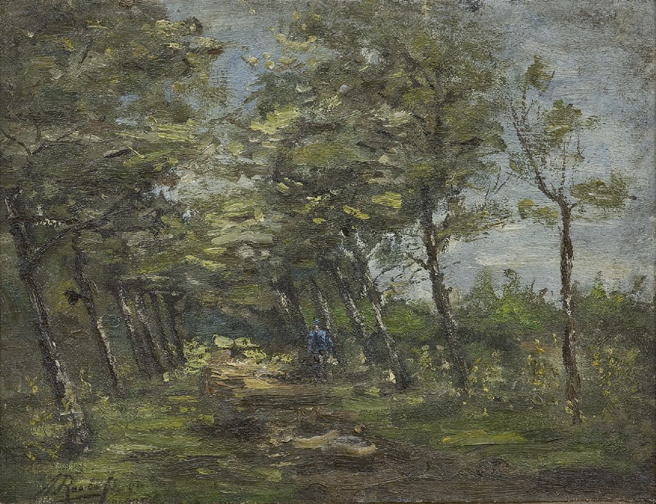 Roelofs O.W.A. | Otto Willem Albertus 'Albert' Roelofs, Boer op een landweg, olieverf op doek 31,2 x 42,1 cm, gesigneerd linksonder en gedateerd '92 Roelofs O.W.A. | Otto Willem Albertus 'Albert' Roelofs, Boer op een landweg, olieverf op doek 31,2 x 42,1 cm, gesigneerd linksonder en gedateerd '92