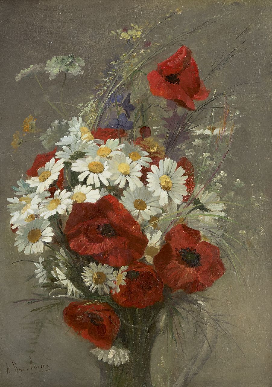 Brielman J.A.  | Jacques-Alfred Brielman, Stilleven met papavers en margrieten, olieverf op doek 46,1 x 32,6 cm, gesigneerd linksonder