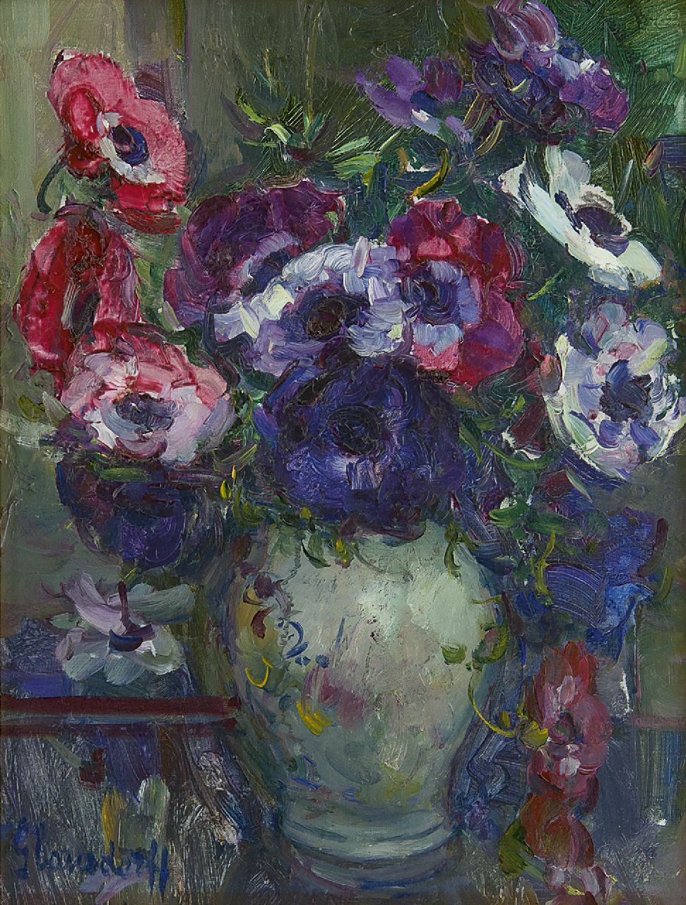 Glansdorff H. | Hubert Glansdorff, Bloemstilleven, olieverf op doek 36,1 x 28,0 cm, gesigneerd linksonder Glansdorff H. | Hubert Glansdorff, Bloemstilleven, olieverf op doek 36,1 x 28,0 cm, gesigneerd linksonder