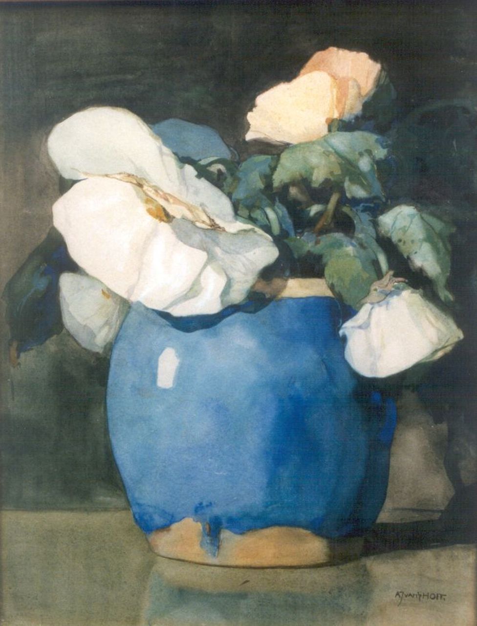 Hoff A.J. van 't | Adrianus Johannes 'Adriaan' van 't Hoff, Bloemen in gemberpot, aquarel op papier 40,0 x 30,2 cm, gesigneerd rechtsonder Hoff A.J. van 't | Adrianus Johannes 'Adriaan' van 't Hoff, Bloemen in gemberpot, aquarel op papier 40,0 x 30,2 cm, gesigneerd rechtsonder